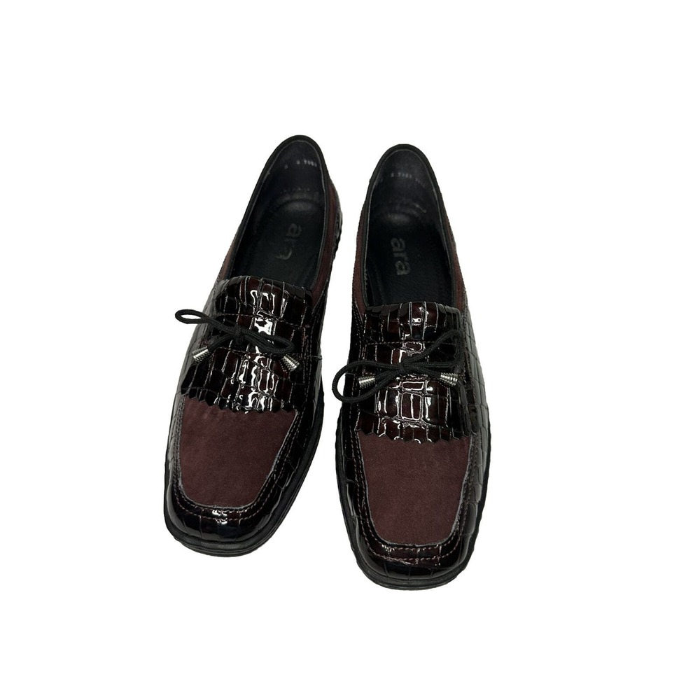 Ara Women Rachel Loafer Size 6G Low Wedge Slip‎ On Shoe Brown Croc Leather